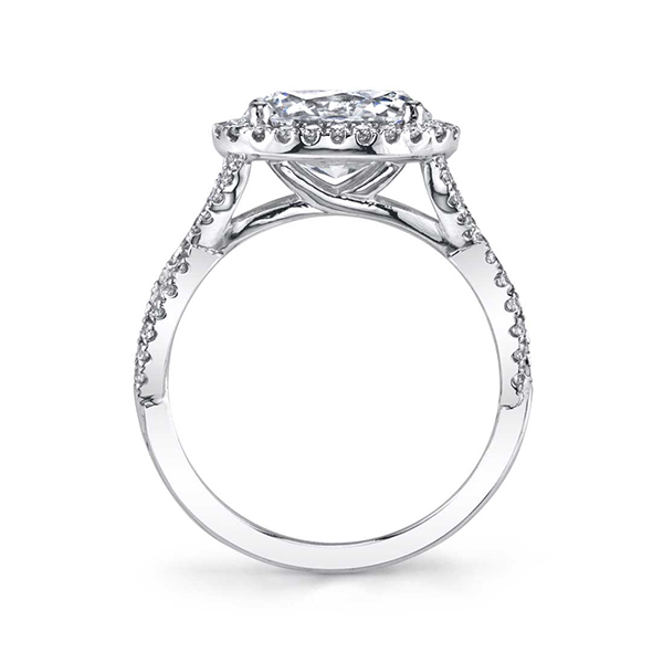 Oval Cut Diamond Spiral Engagement Ring with Halo
